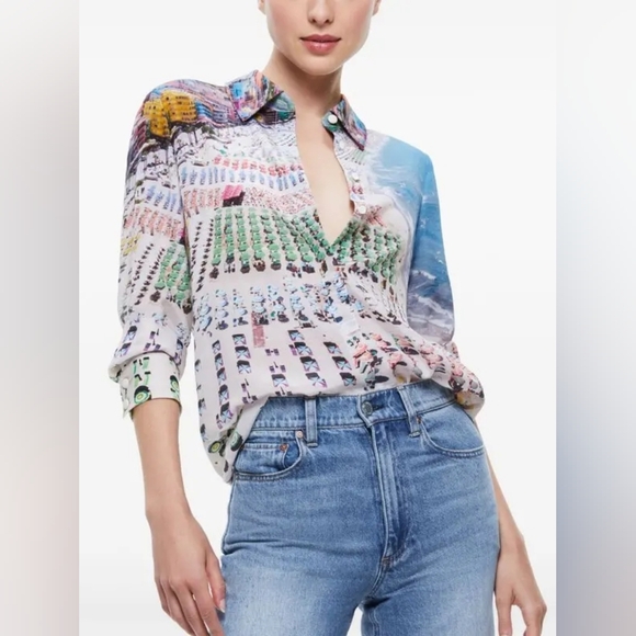 Alice + Olivia Tops - Alice + Olivia Multicolor Graphic Blouse